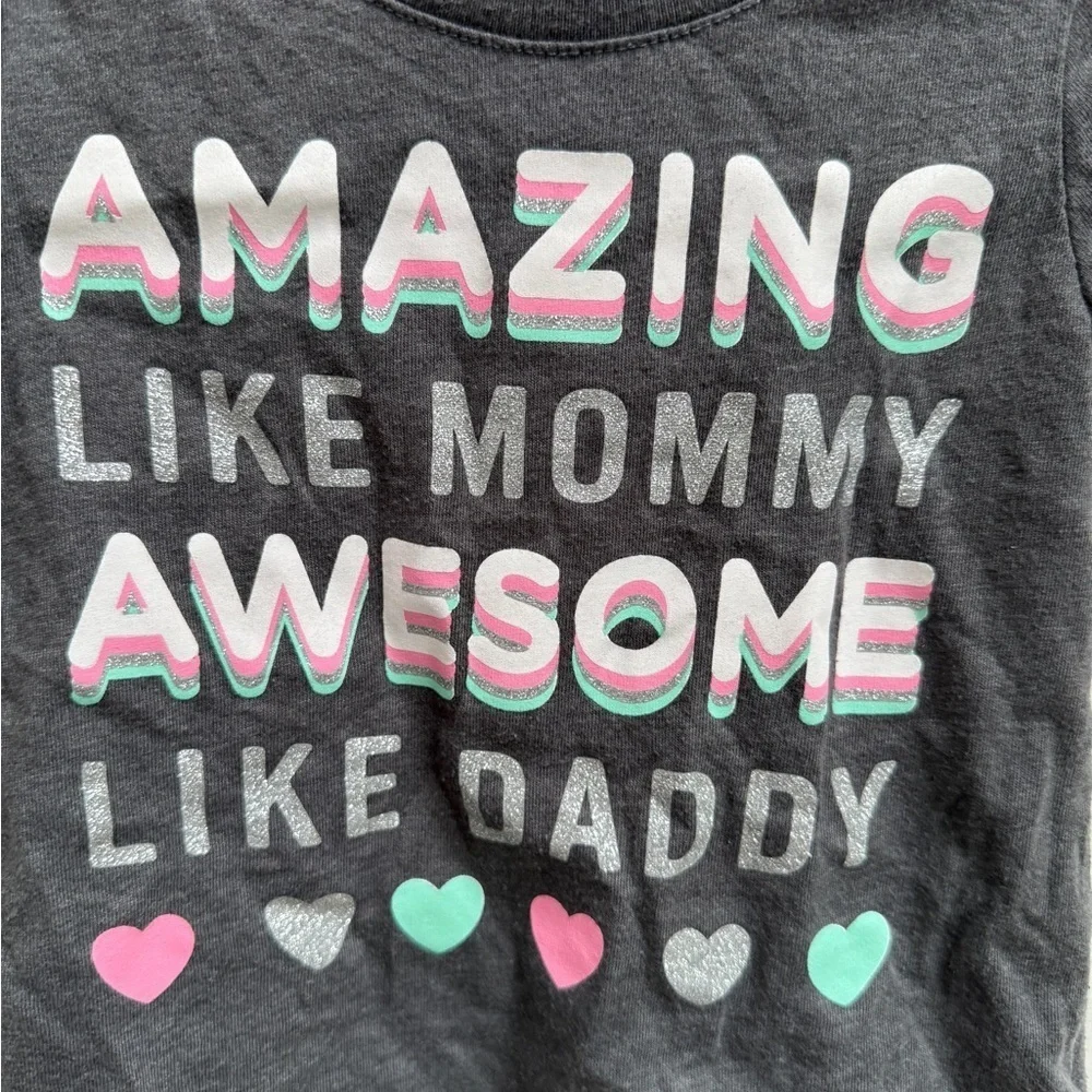The Children's Place 3T Gray and Pink Mommy & Daddy Short Sleeve Tee Shirt